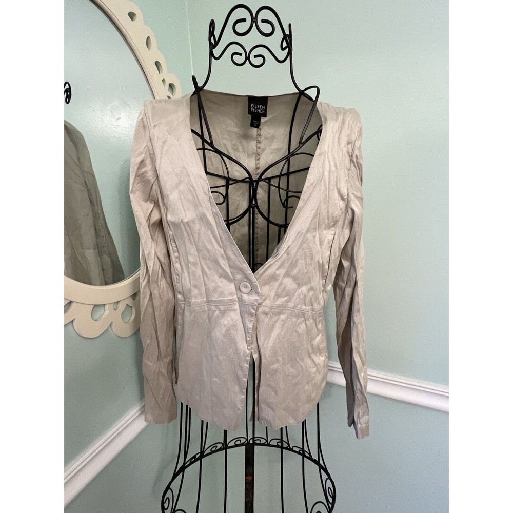 Eileen Fisher Silk‎ Blazer Jacket size XS Gray Excellent Condition